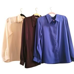 Susan Graver Button Down Shirt Lot Of 3 Size M Cream Blue Brown